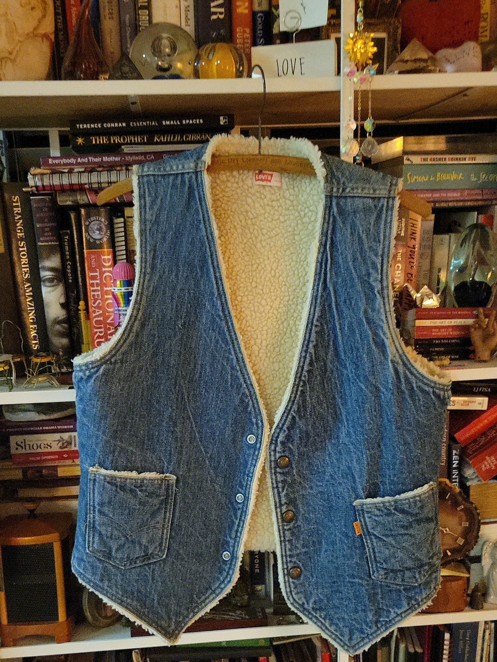 Vintage Levi's Fleece Lined Denim Vest w snaps, pockets- Size M